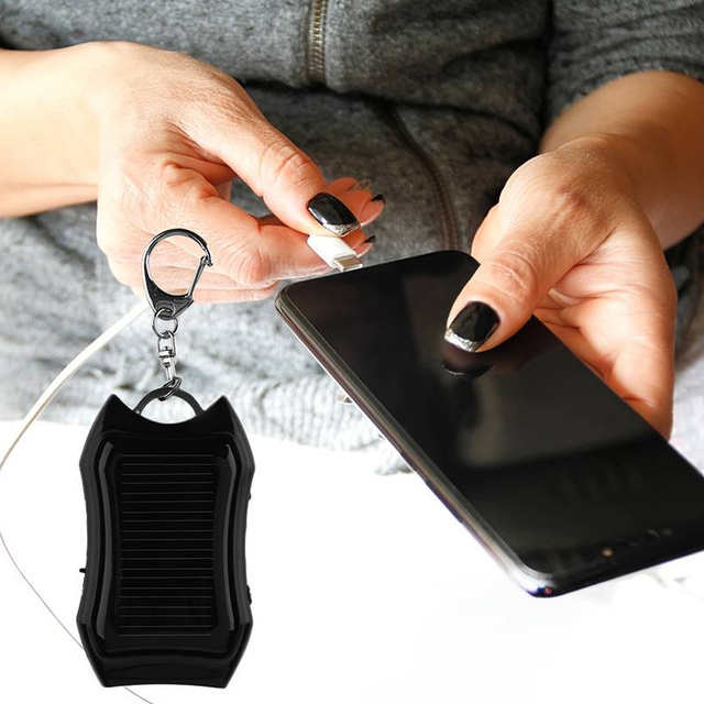 Solar Power Bank Power Bank with Flashlight 1200mAh Backpack Keychain Black