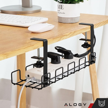 Držák organizéru kabelů police na kabely stolní lišty pod stůl hliník 38,5 cm Alogy Black