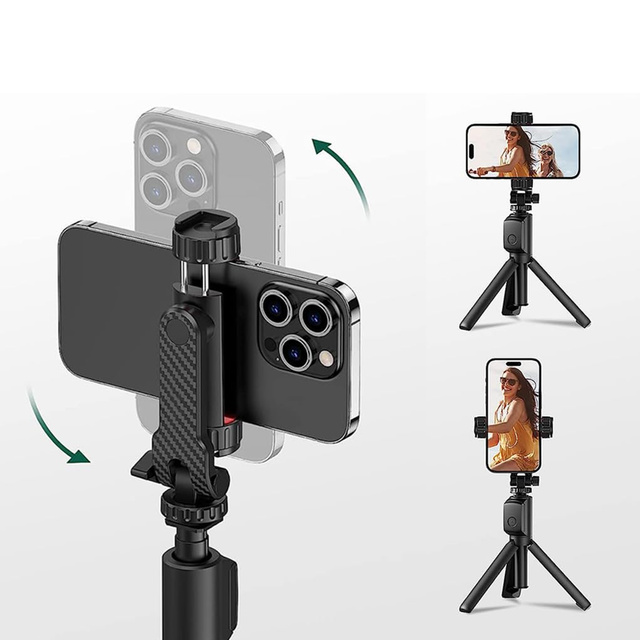 Držák telefonního adaptéru pro fotoaparát stativ fotoaparát 1/4 závit univerzální otočný selfie Black