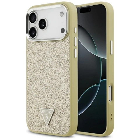 Etui Guess Glitter Triangle Logo MagSafe na iPhone 17 Pro Max - Złote