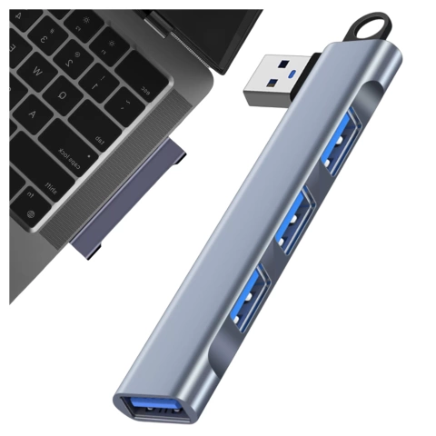Розгалужувач HUB Alogy Adapter для комп'ютера ноутбука з USB-A на 3x USB-A 2.0 1x USB-A 3.0 сірий