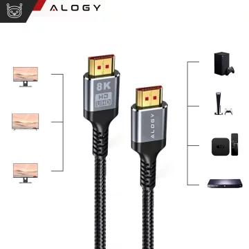 Kabel HDMI 2.1 Alogy 5m 4K 8K PREMIUM MIEDŹ ULTRA High Speed 60Hz 48GBps Czarny