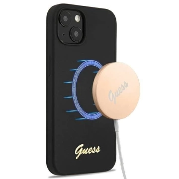 Guess GUHMP13MLSLMGBK iPhone 13 6,1" čierne/čierne pevné puzdro Silicone Script Gold Logo