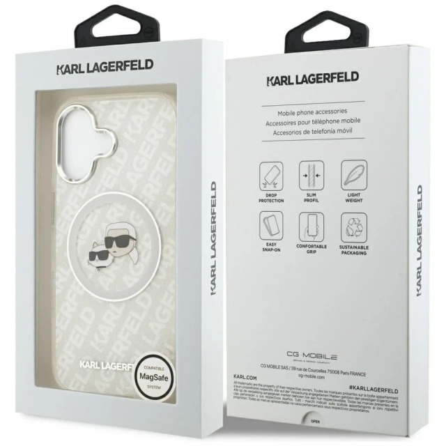 Etui Ochronne do iPhone 17 Karl Lagerfeld IML Glitter K&C Heads MagSafe Szary