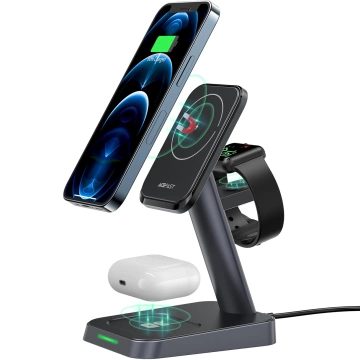 Acefast 15W Qi Wireless Charger for iPhone (with MagSafe), Apple Watch and Apple AirPods Stand Magnetic Holder Black (E3 black)