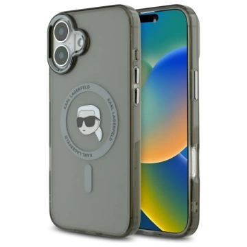 Karl Lagerfeld iPhone 16 6.1" Case Black MagSafe Hardcase IML Metal Karl Head