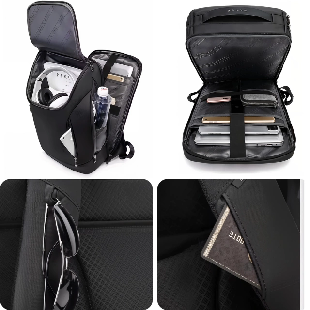 Bange Waterproof Backpack Laptop Bag 15.6" City Travel 48x31x16 cm for Work School Plane Men's Women's with USB Port Black