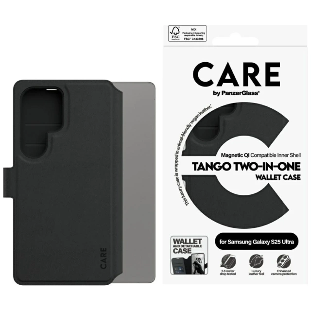 Case for Samsung Galaxy S25 Ultra CARE by PanzerGlass Feature Tango Wallet 2in1 Black