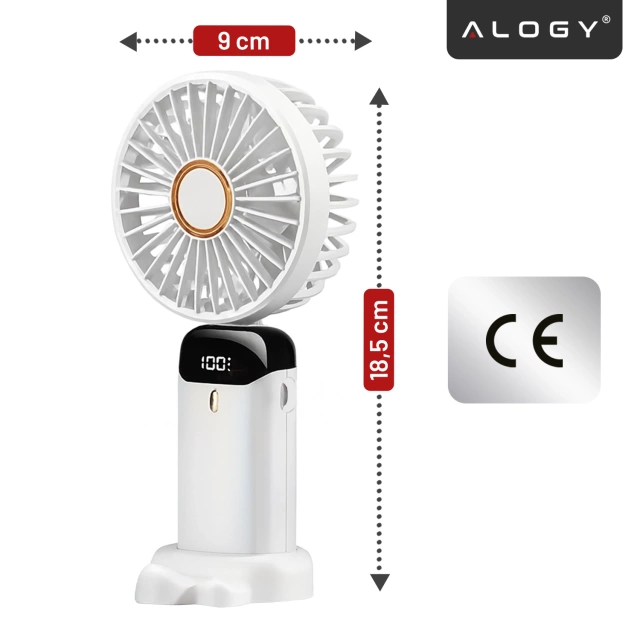 Alogy CoolBreeze™ Cordless Portable Desktop Handheld Fan with Phone Holder, USB-C Charging, 18650 Battery – White
