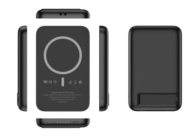 Externá batéria (POWER BANK) VEGER MagOn Kick s indukčným nabíjaním podporuje nabíjanie s MagSafe 15W - 5 000mAh PD 20W čierna (V0553P / W0553P)