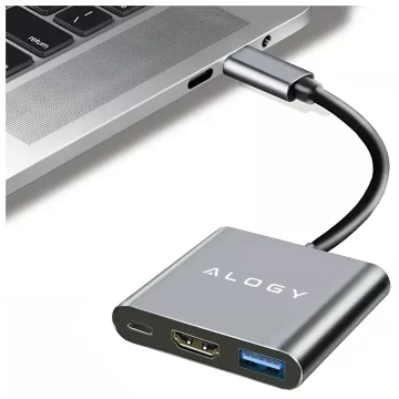 HUB 3in1 Adapter USB-C auf HDMI USB-A USB-C 4K 60Hz Alogy grau