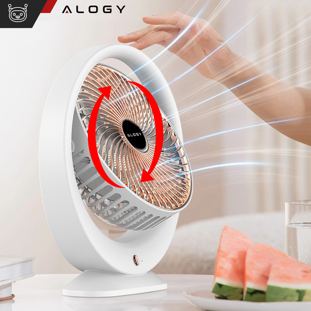 Schreibtischventilator, Standventilator, leistungsstark, klein, tragbar, kabellos, 1200 mAh, USB-C, Alogy White