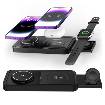 Bezdrátová indukční nabíječka Qi QC 3.0 3v1 Rychlá pro Apple iPhone Airpods Watch Nabíjecí stanice 15W černá