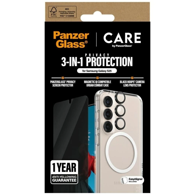 Samsung Galaxy S25 CARE by PanzerGlass Flagship 3in1 Case Privacy Glass Lens Protection Kit