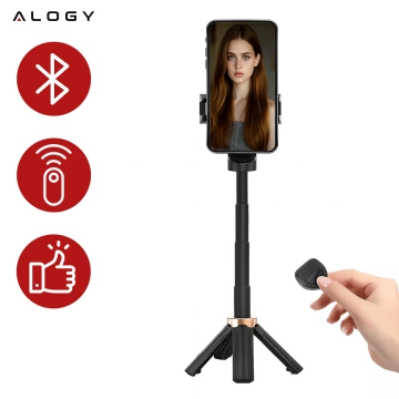 Selfie Stick Mini Tripod stabilny kompaktowy lekki Kijek do Selfie i Statyw Rozkładany 360° z Pilotem Bluetooth 10m, Stojak do Zdjęć i Nagrywania, Alogy FlexiShot™ Czarny