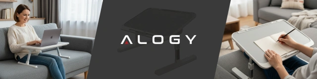 Stolik składany regulowany 60×35 cm – biurko na laptopa z szufladą i portem USB, składane nogi, stabilna konstrukcja do pracy i nauki – Alogy FoldDesk™