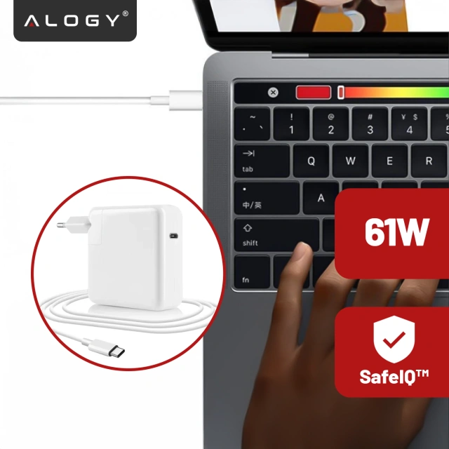 Зарядний пристрій для Apple MacBook Alogy Універсальний зарядний кабель 2 м USB-C до USB-C Швидка зарядка PowerDelivery PD 61W Білий
