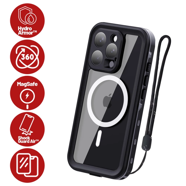 Puzdro na iPhone 15 vodotesné Mag Safe Case pancierové vodotesné puzdro čiernej a šedej farby