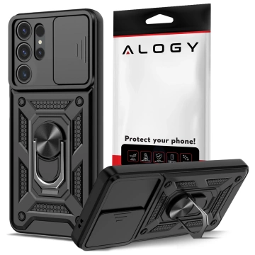 Puzdro pre Samsung Galaxy S25 Ultra, Armored Slide Case, Krúžok na ochranu kamery, Camshield, Alogy, Čierna
