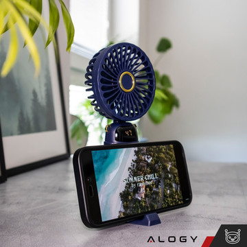 Fan fan handheld desk fan Alogy wireless portable standing with phone stand Navy blue