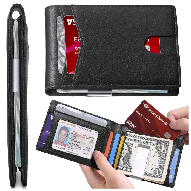 Ochranné puzdro na peňaženku s RFID blokovacím signálom na karty, dokumenty, tenká peňaženka Alogy pre malé mužov a ženy, čierna