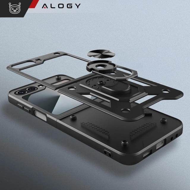 Puzdro pre Samsung Galaxy Z Flip 6 Armored Case Stand Ring Alogy čierne