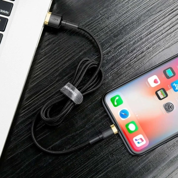 Baseus Cafule Cable odolný nylonový kábel USB / Lightning QC3.0 2.4A 1M čierno-zlatý (CALKLF-BV1)