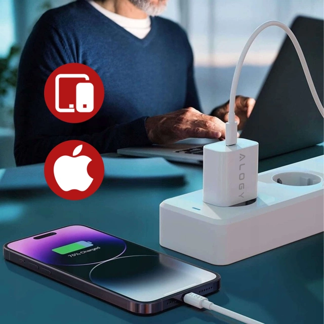 Alogy wall charger fast USB-C PD 20W Lightning cable 1m White