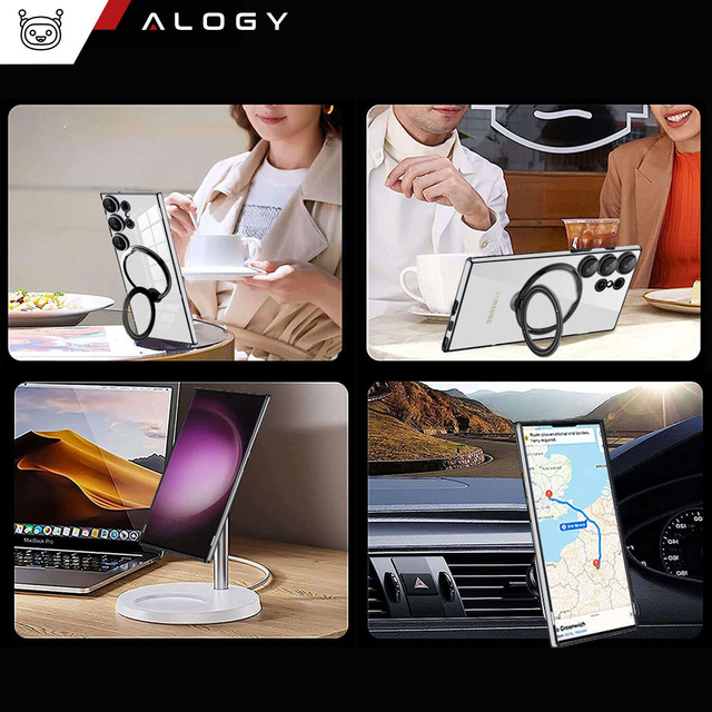 Case for Samsung Galaxy S24 Ultra Magnetic Case Ring Mag Safe Clear Holder Magnet Alogy Black Transparent Qi Charger