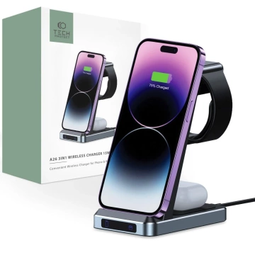 QI Tech-protect indukčná nabíjačka qi15w-a26 3v1 bezdrôtová nabíjačka čierna