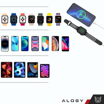 Магнітно-індукційний зарядний кабель 2в1 для Apple Watch, iPhone 1M Lightning USB-C кабель Alogy White