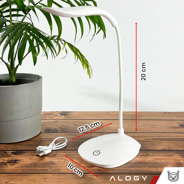 Stolní LED lampa na školní dotykový stůl USB stojící noční bezdrátová Flexible Alogy White