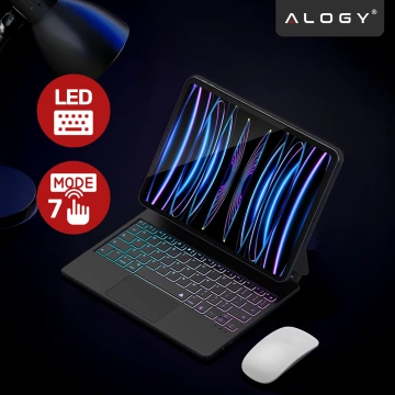 Pouzdro s klávesnicí pro Apple iPad Pro 11" 2021/2020 iPad Air 10,9" 2022/2020 iPad Air 11" 2024/2025, touchpad a LED podsvícení, magnetický úchyt, pouzdro Alogy MagnetKeyboard™ – černé