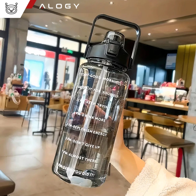 Large bottle for drinking drinks Alogy MotivHydro Motivational measuring cup 2l 2000ml Black