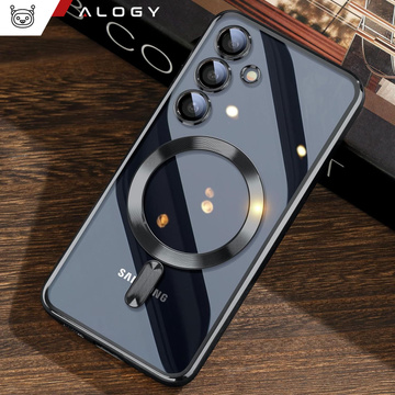 Puzdro pre Samsung Galaxy S24 Plus Mag Safe Glamour Puzdro prstencový kryt Ochrana fotoaparátu Alogy čierne priehľadné sklo