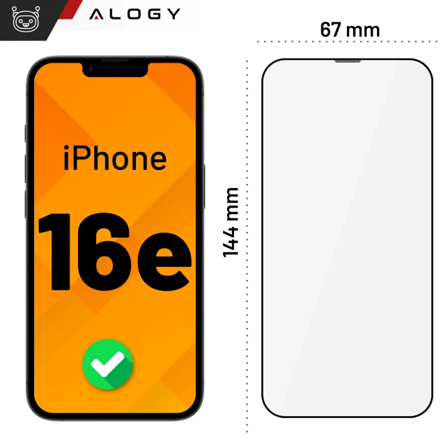 Tempered glass for Apple iPhone 16e screen protector 9H Alogy EasyShield™️ with mounting frame