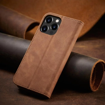 Magnet Fancy Case Case pre iPhone 13 Pro Pouch Card Wallet Card Stojan na karty hnedý