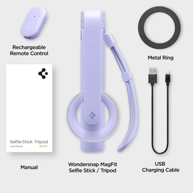 Selfie Stick Stick Stativ Spigen S580W MagSafe Bluetooth Držák telefonu Fotografie Dálkové ovládání Fialová