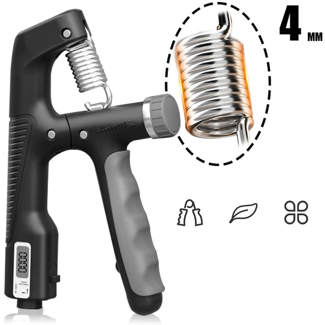 Grip grip for hand exercises, adjustable 10-100 kg, training, sports, rehabilitation, with counter display, Black