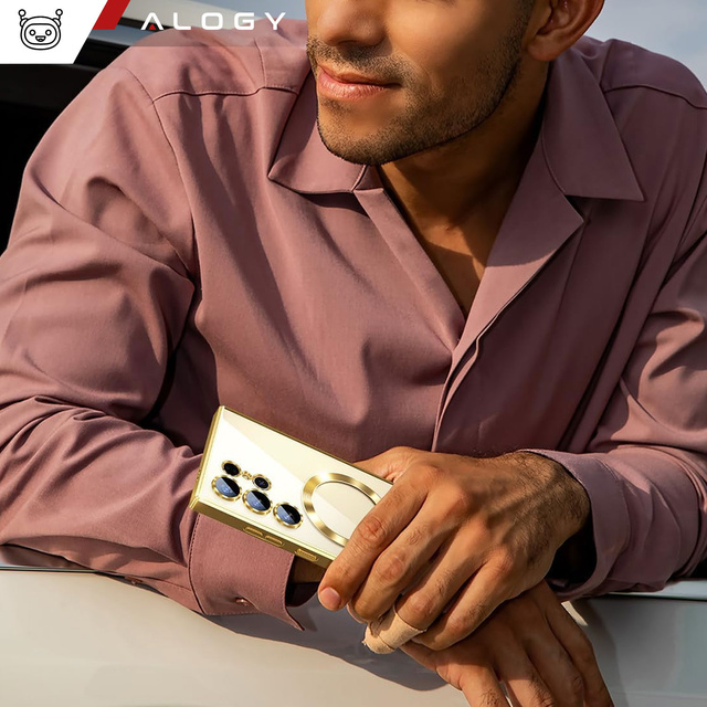 Puzdro pre Samsung Galaxy S24 Ultra Mag Safe Glamour Puzdro prstencový kryt ochrana fotoaparátu Alogy zlaté číre sklo