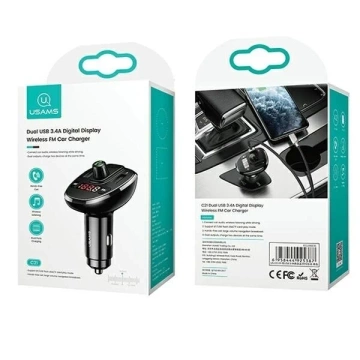 Sada handsfree do auta USAMS C21 s FM vysielačom, Bluetooth 5.0, MP3, 2xUSB 3.4A CC115GC01 (US-CC115) čierna/čierna