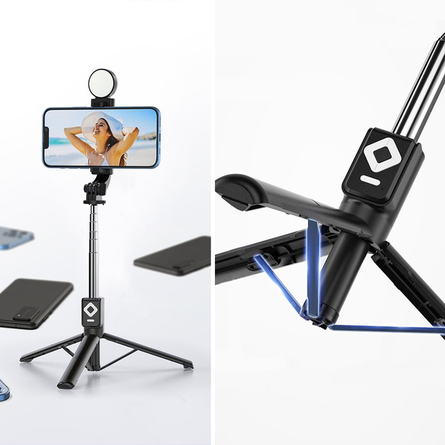 Selfie Stick Phone Holder Tripod Ring LED Tripod with Bluetooth Remote Control Black