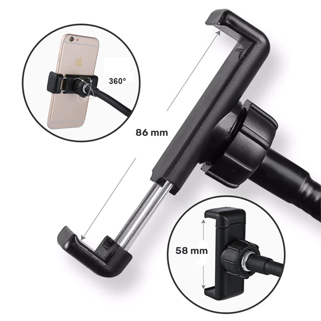 Фотографічний світлодіодний кільцевий ліхтар для селфі. Тримач телефону Alogy Чорний