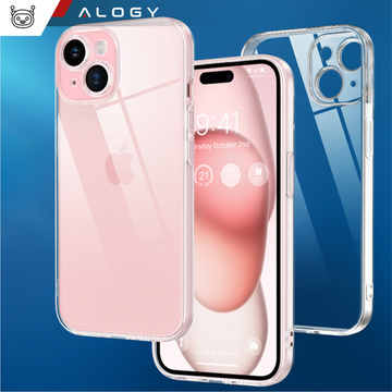 Etui do iPhone 15 obudowa Case silikonowe przezroczyste ochrona aparatu osłona obiektywów Alogy Slim + Szkło