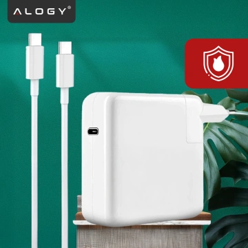 Napájací adaptér pre Apple MacBook Alogy Univerzálny nabíjací kábel 2m USB-C na USB-C Rýchlonabíjací PowerDelivery PD 61W Biely