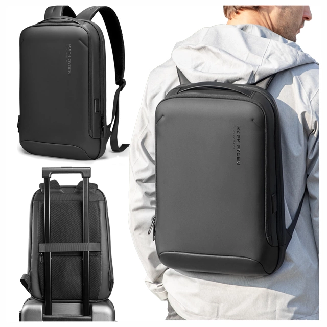 Plecak na Laptopa 15.6" Mark Ryden, Wodoodporny, Lekki i Smukły, Podróżny z Wyjściem USB, Kieszenią na Karty i Zamkiem YKK, Materiał EVA, 14L (42×30×12 cm) – Czarny
