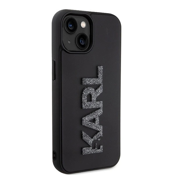 Etui Karl Lagerfeld KLHCP15S3DMBKCK na iPhone 15 6,1" čierny/čierny pevný obal 3D gumené trblietavé logo