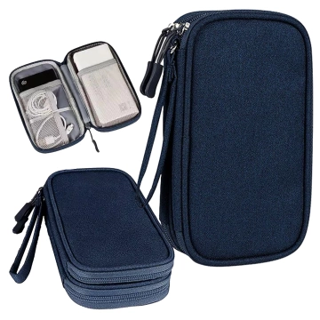Reiseetui mit Organizer für Kabel, Ladegeräte, Handy und Powerbank, multifunktional und kompakt (21 x 12,5 x 5 cm), Alogy TravelPack™ – Marineblau