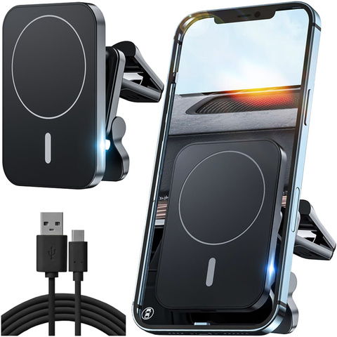 Автомобільний тримач із зарядним пристроєм Qi для MagSafe Alogy на решітці 15W Black