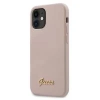 Guess GUHCP12SLSLMGLP iPhone 12 mini 5,4" jasný/světle růžový pevný obal Silikonový Script Gold Logo